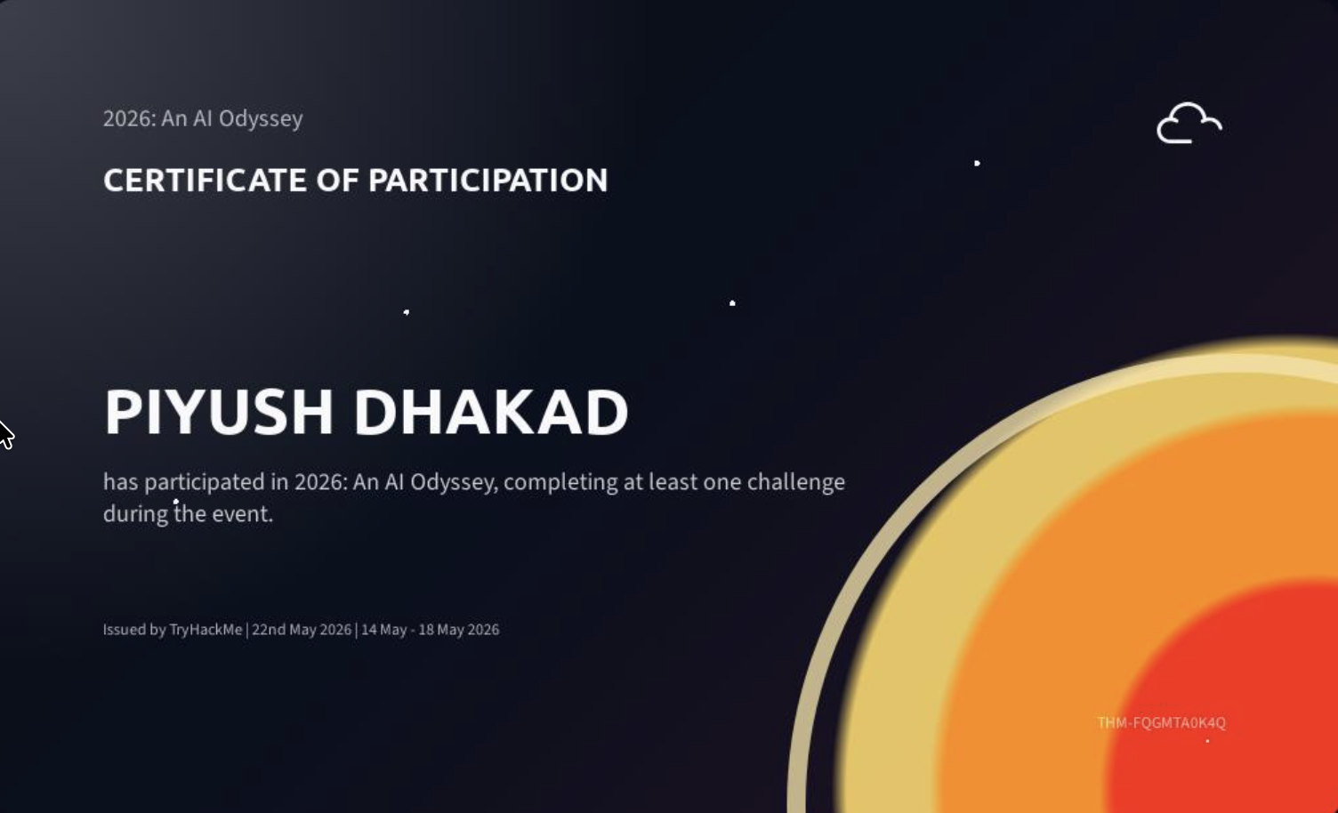 TryHackMe 2026 An AI Odyssey Participation Certificate
