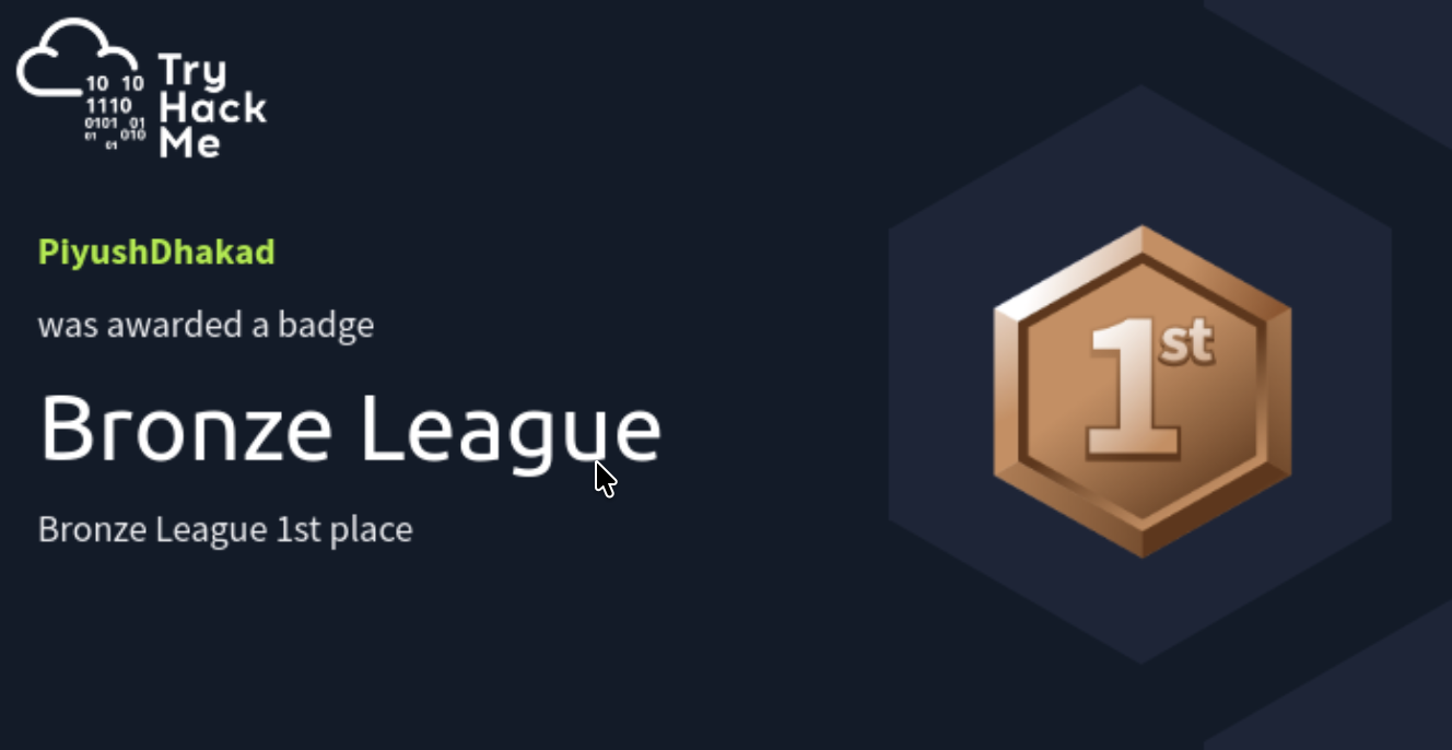 1st in Bronze League Badge