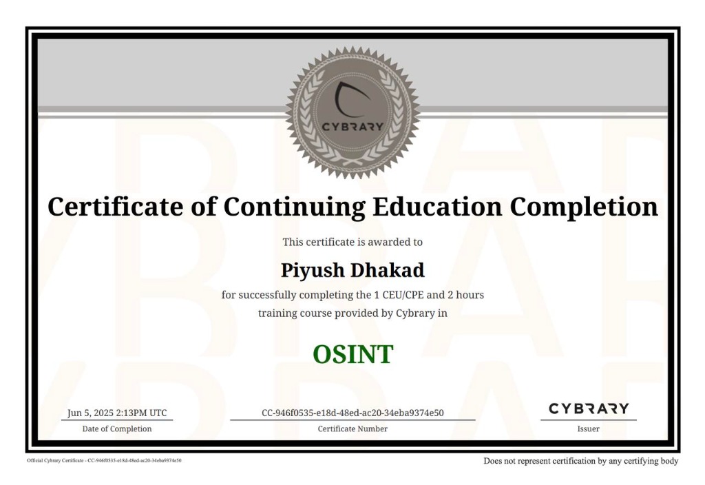 Cybrary OSINT Certificate