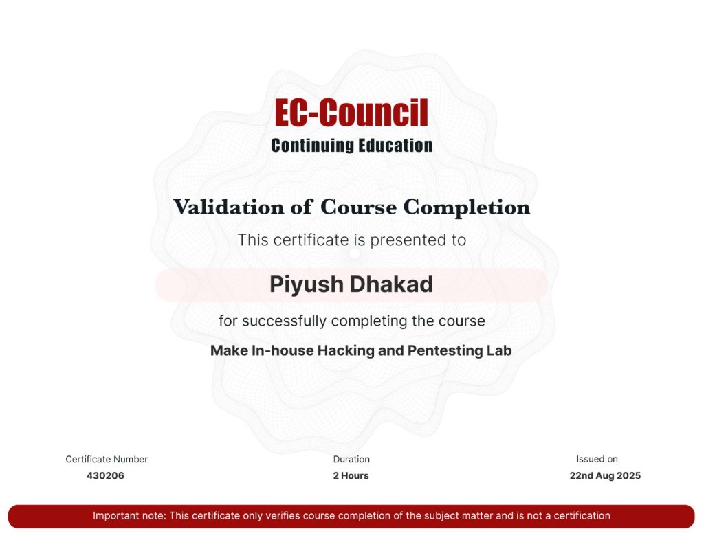 EC-Council Pentesting Lab Certificate