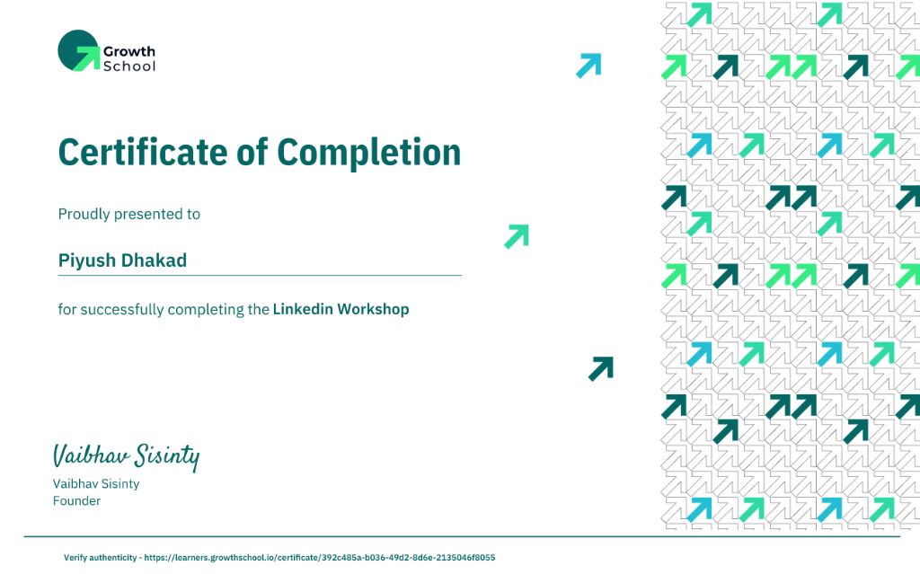 Growth School LinkedIn Workshop Certificate