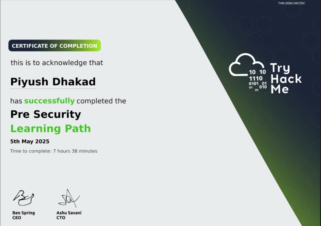 TryHackMe Pre Security Certificate