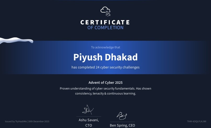 Advent of Cyber Certificate